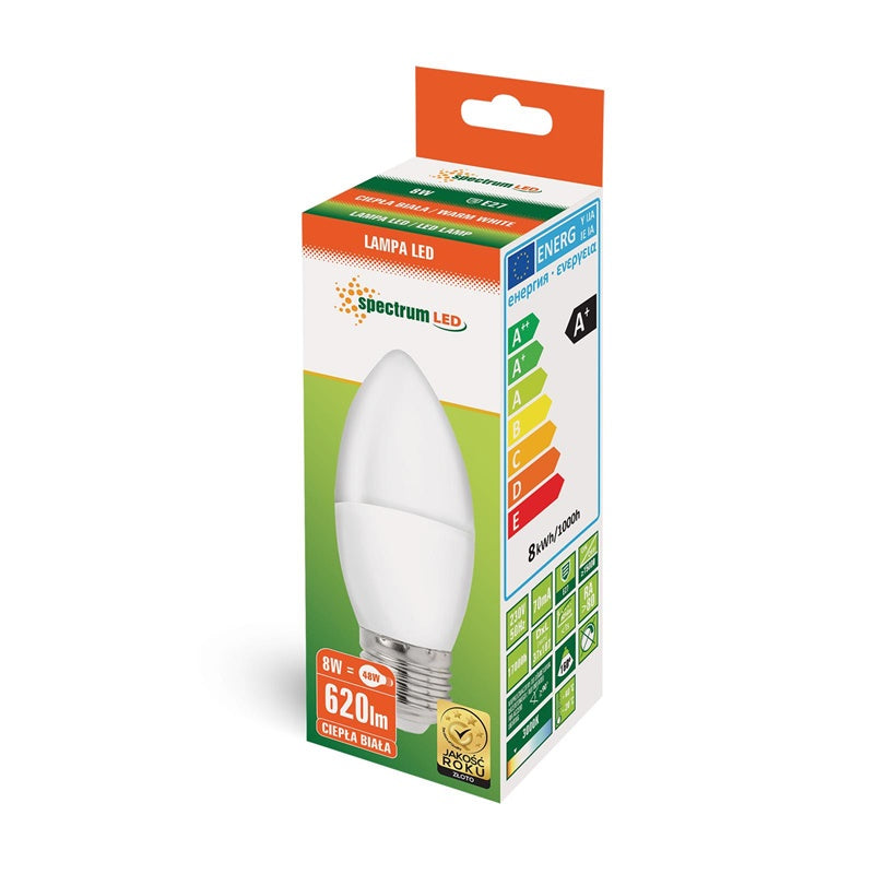 Light bulb Spectrum LED, B35, E27, 8W, 620LM, 3000K