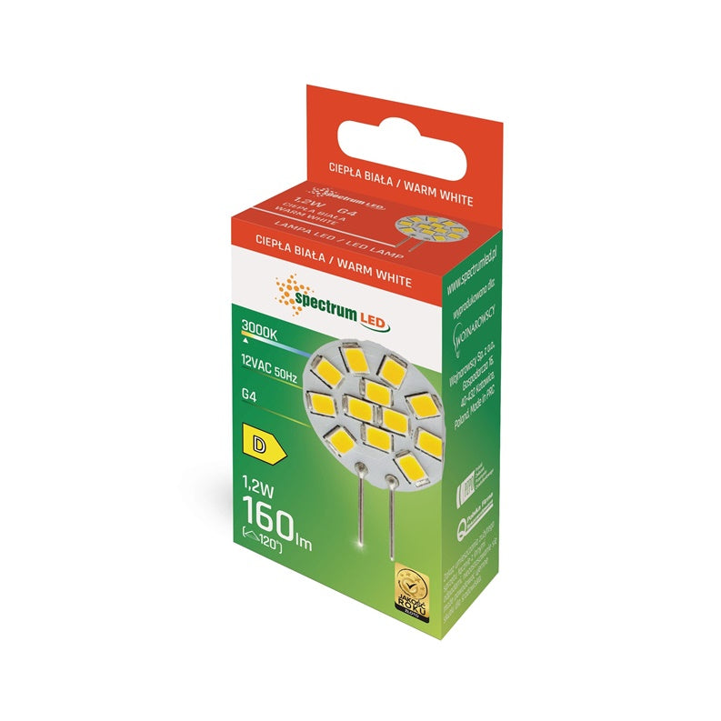 Light bulb Spectrum LED, G4, warm white, G4, 1.2 W, 160 lm