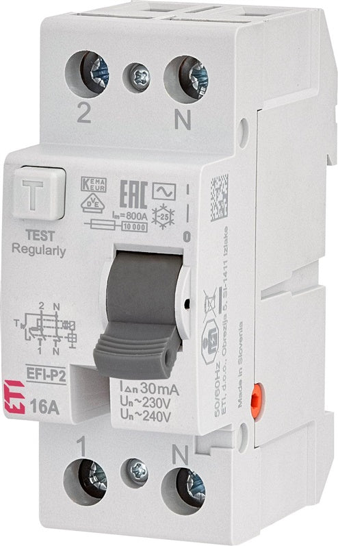 Srovės nuotėkio rėlė ETI EFI-P2, 2P, 16 A, 240 V, 30 mA