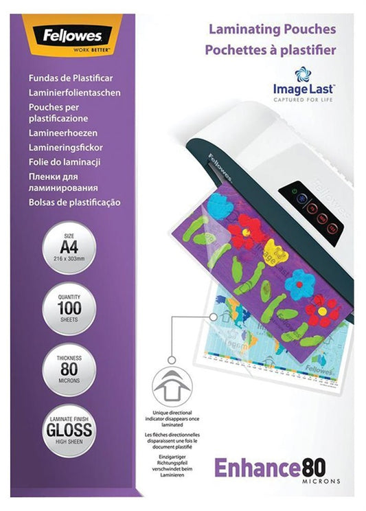 Laminating pouches Fellowes A4 80mic 100pc