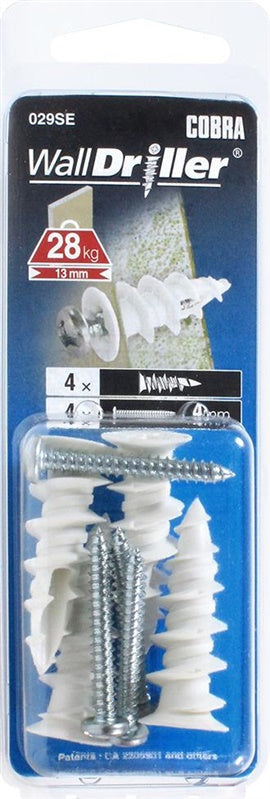 Screw-in plasterboard anchors, 4 x 25 mm, nylon, 4 pcs.