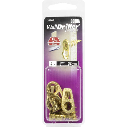 Wkręty hakowe do G-K, 10,5 x 27 mm, kolor mosiężny, 4 szt.