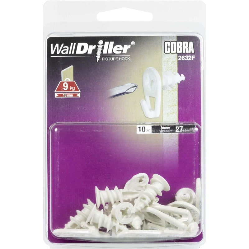 Screw-in plasterboard hooks, 10.5 x 27 mm, white, 10 pcs.