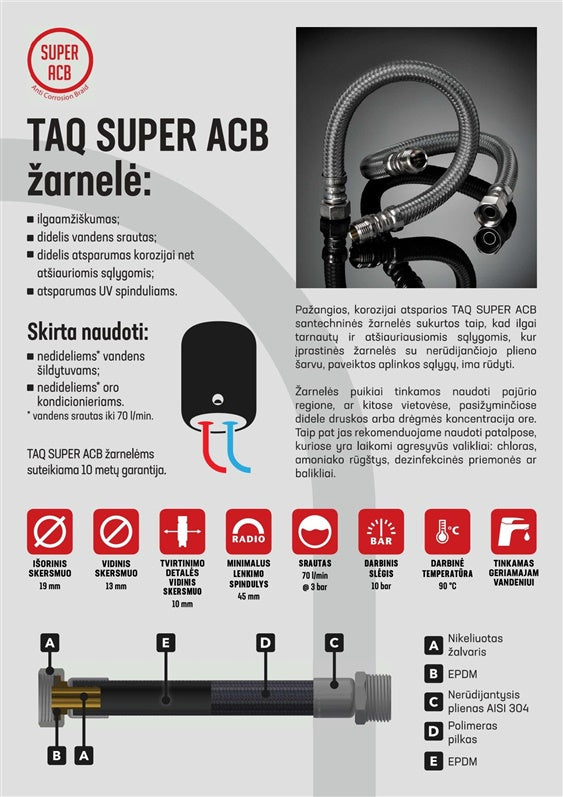 Wąż elastyczny Tucai SUPER ACB, GW1/2-GZ1/2, 60 cm