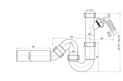 Sink trap 11/2x40 with branch. ø50