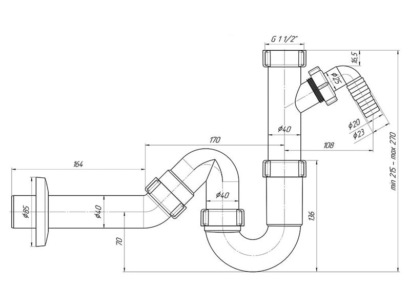 Sink trap 11/2x40. pipe ø40