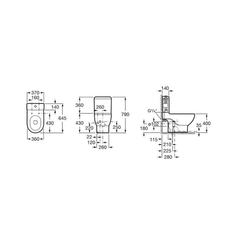 Unitazas ROCA MERIDIAN A34224L000+A341240000, 370×650 mm