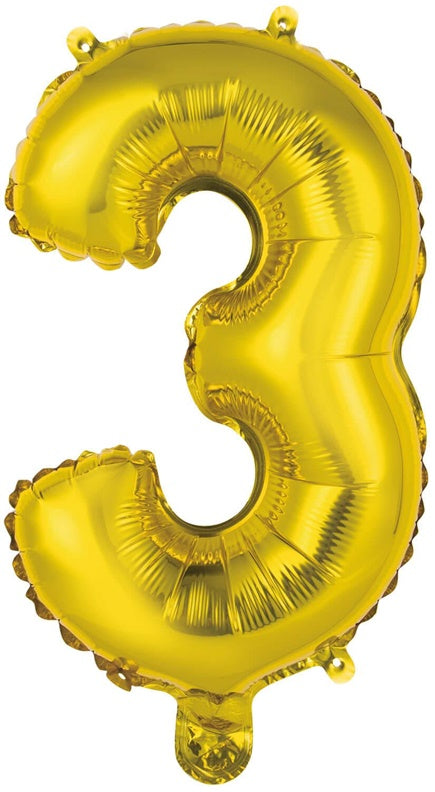 Foil balloon number 3, gold, 1 pc.