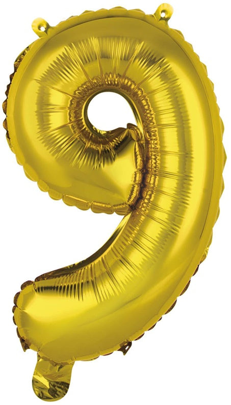 Foil balloon number 9, gold, 1 pc.