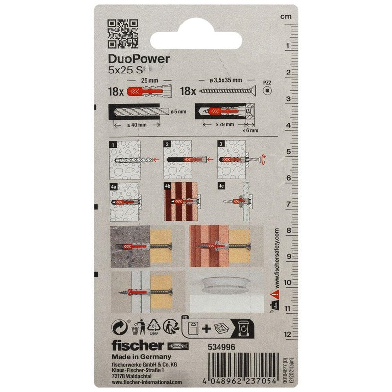 Kołek Fischer DuoPower, 25 mm x 5 mm, 18 szt.