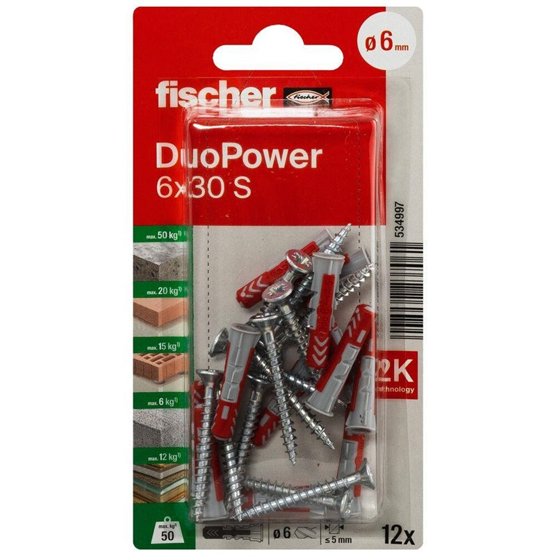 Kołek rozporowy Fischer DuoPower, 30 mm x 6 mm, 12 szt.