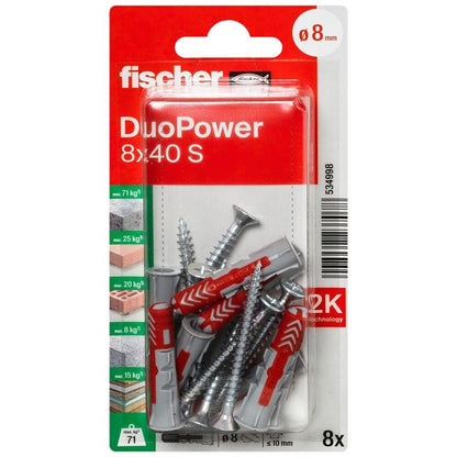 DuoPower Fischer plug, 40 mm x 8 mm, 8 pcs.