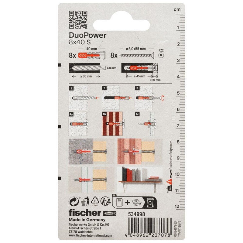 DuoPower Fischer plug, 40 mm x 8 mm, 8 pcs.