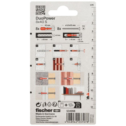 DuoPower Fischer plug, 40 mm x 8 mm, 8 pcs.