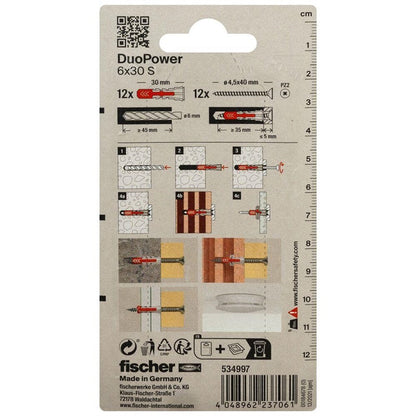 Kaištis Fischer DuoPower, 30 mm x 6 mm, 12 vnt.