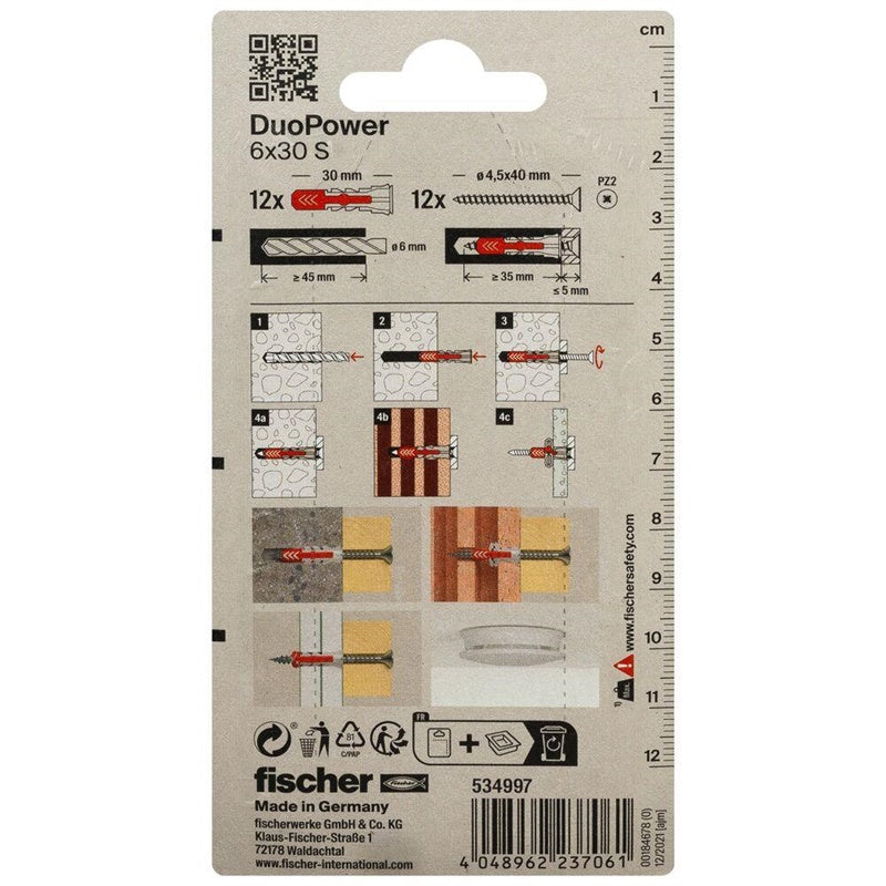 Kołek rozporowy Fischer DuoPower, 30 mm x 6 mm, 12 szt.