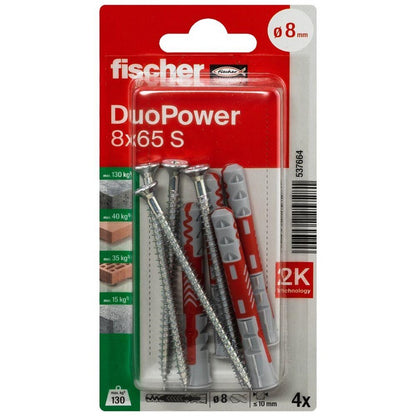 Kaištis Fischer DuoPower, 65 mm x 8 mm, 4 vnt.