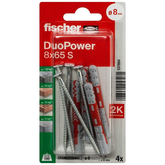 Fischer DuoPower Wall Plug, 65 mm x 8 mm, 4 pcs.