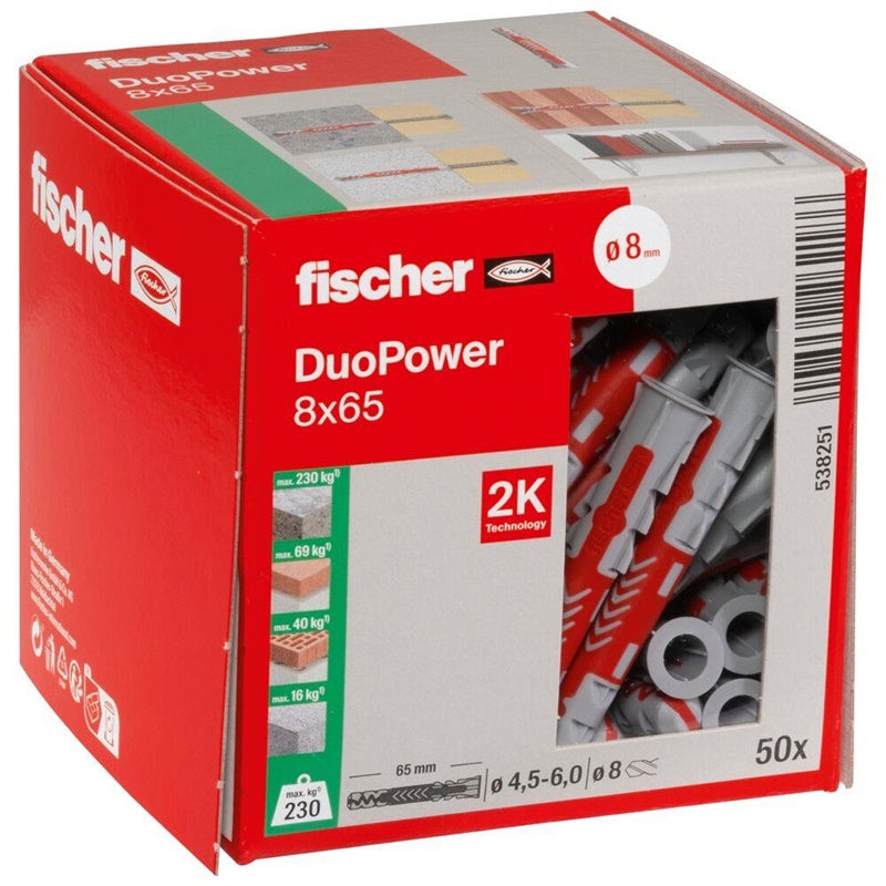 Kaištis Fischer DuoPower, 65 mm x 8 mm, 50 vnt.