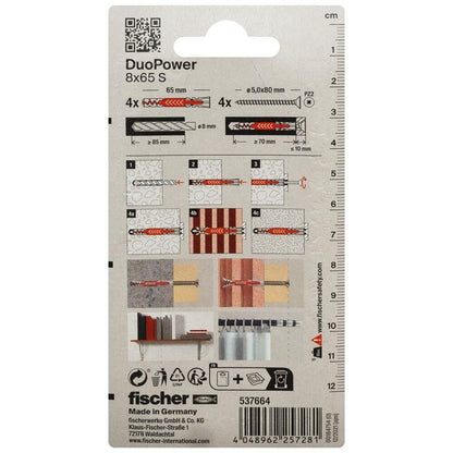 Kaištis Fischer DuoPower, 65 mm x 8 mm, 4 vnt.