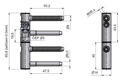 Lankstas durims TKZ Polna 96 265 530, 1.4 cm x 8.3 cm, pilka