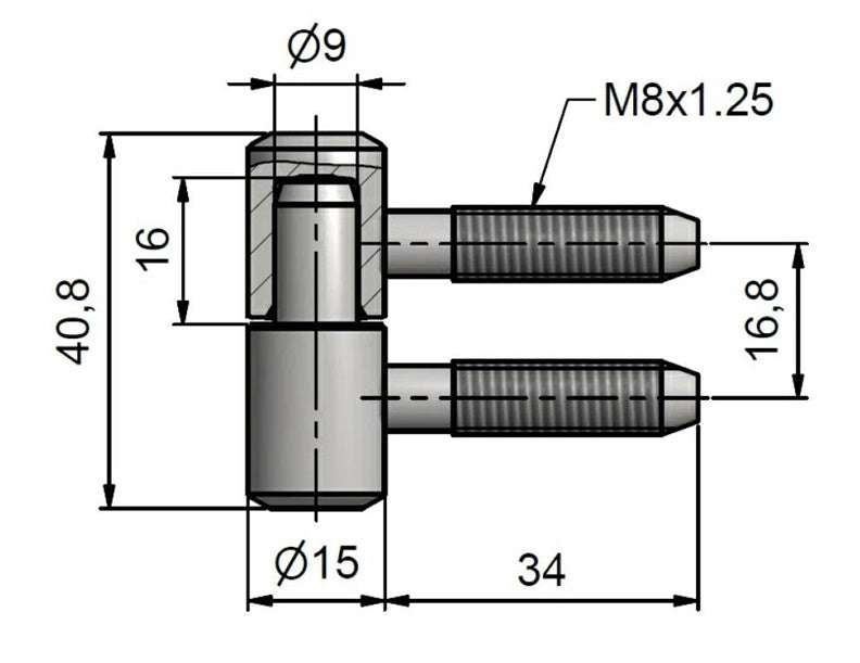 Zawias okienny 15 x 40 mm, ocynkowany, żółty