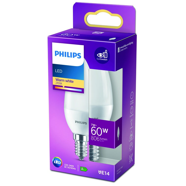 Lemputė Philips LED, B38, E14, 7W, 2700K, matinė