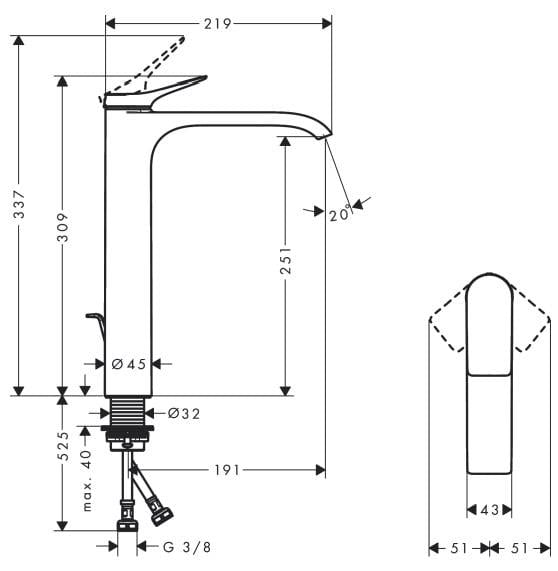 Bateria umywalkowa HANSGROHE VIVENIS 250 75040000, chrom