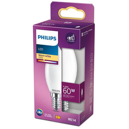 Philips LED bulb, B35, E14, 6.5 W, 806 lm, 2700 K