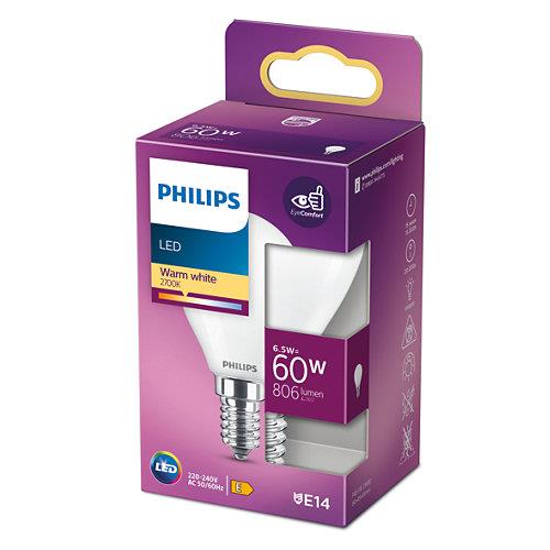 Lemputė Philips LED, P45, E14, 6.5 W, 806 lm, 2700 K