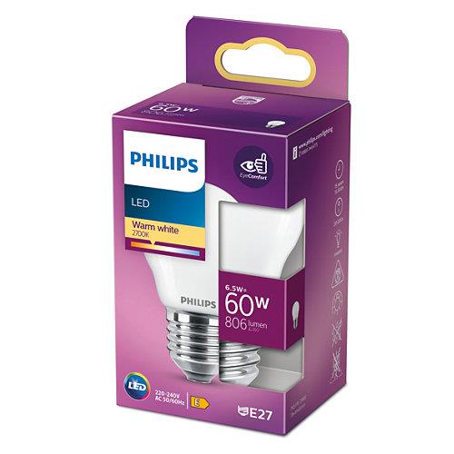 Lemputė Philips LED, P45, E27, 6,5 W, 806 lm, 2700 K
