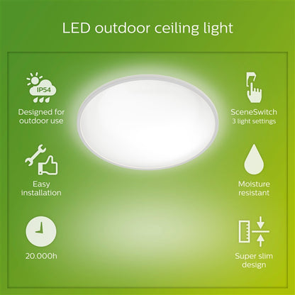 Šviestuvas Philips SuperSlim, 15W, LED, IP54, baltas, 25 cm