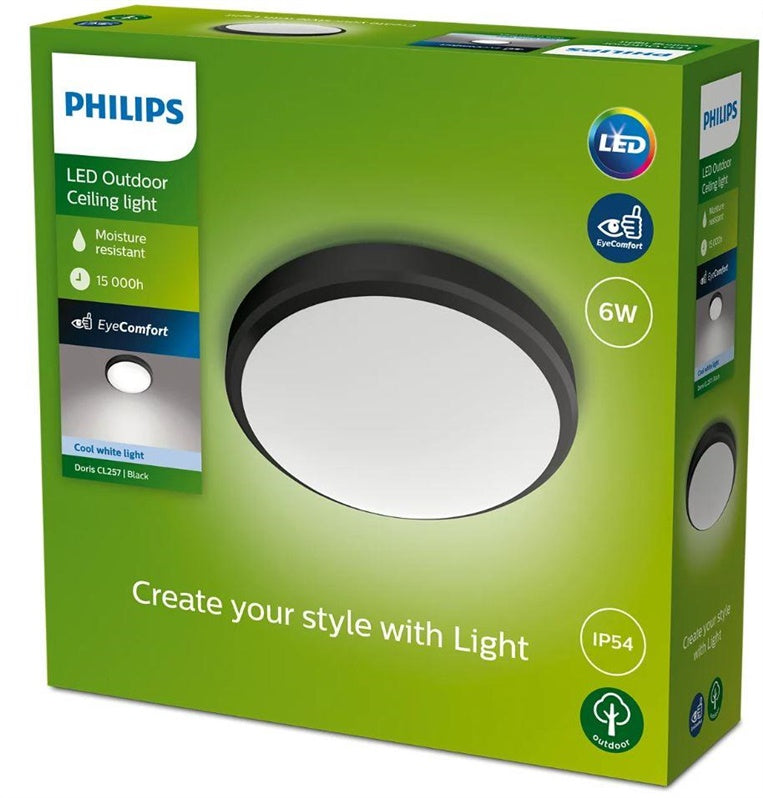 Philips Doris 929003190901 Luminaire, 6W, LED, IP54, black