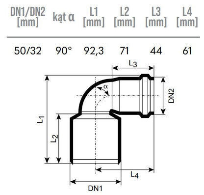 HTplus internal sewage reducing elbow Ø32/50 mm white