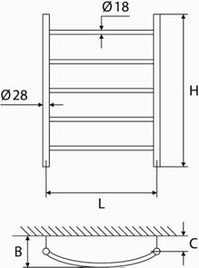 Elonika EV547KL water-fed towel rail, 47x65.5 cm