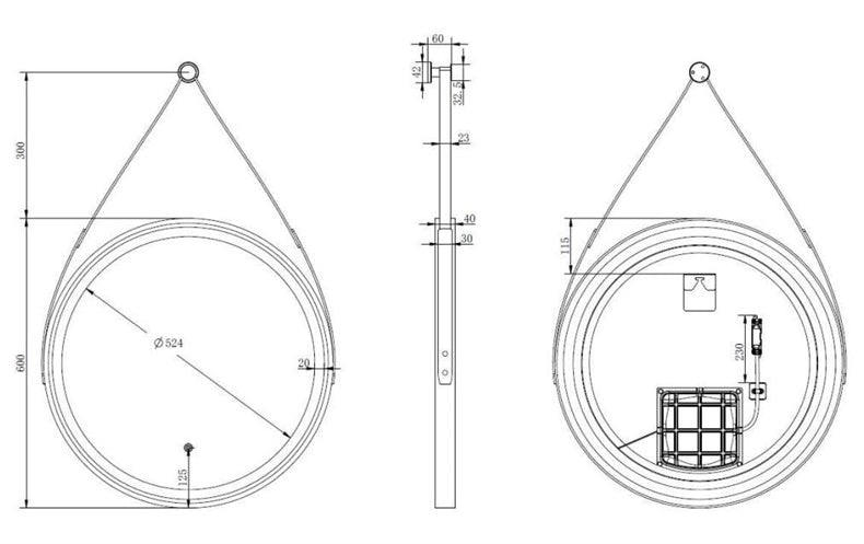 Mirror M&M FINE 1800102, wall-mounted, with lighting, Ø60 cm