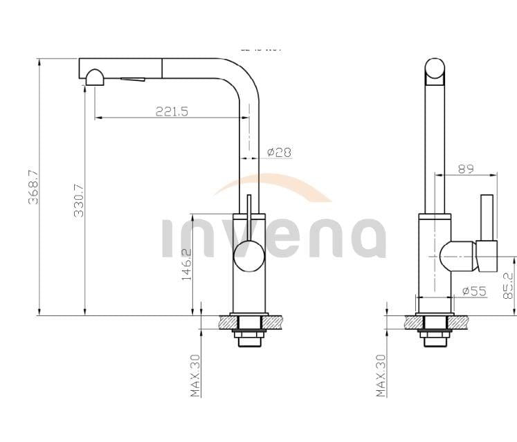 Virtuvinis maišytuvas Invena Preto BZ-48-W04-L, juodas