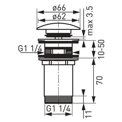 Bottom valve Ferro S285G click/clack, 6.6 cm