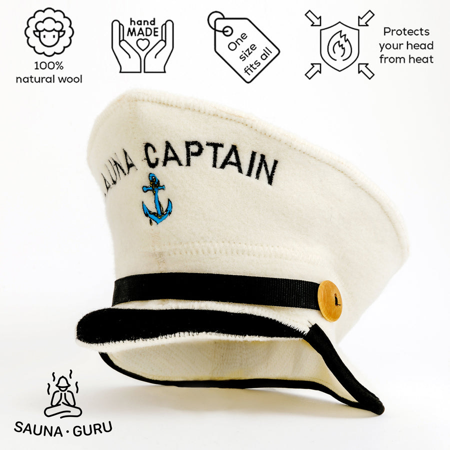 Sauna Hat “Sauna Captain” & “Sauna Boss”100% Wool, Set of 2