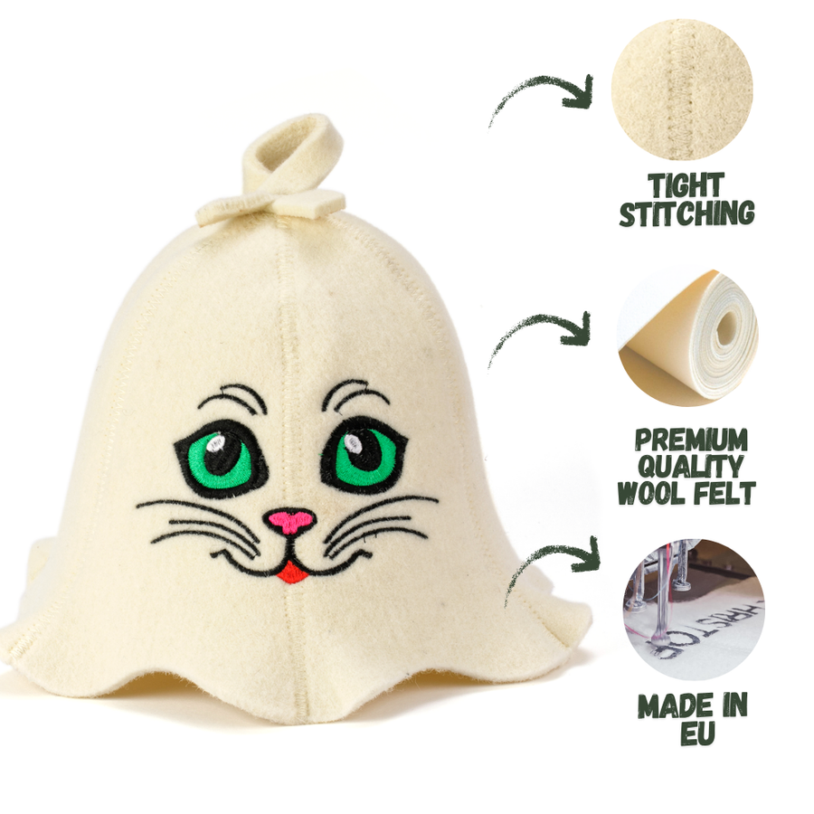Sauna Hat 'Sauna Kitten' 100% Wool