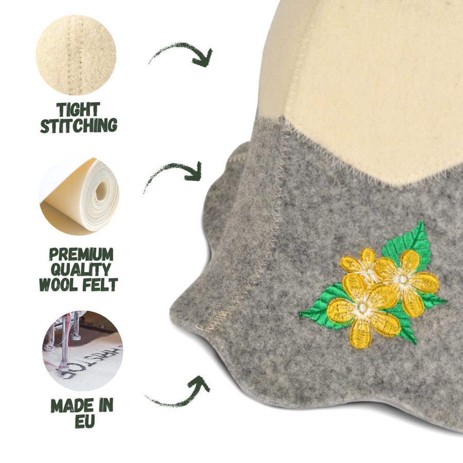 Sauna Hat 'Flowers' 100% Wool