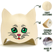 Sauna Hat ‘Green-eyed Kitty’ 100% Wool
