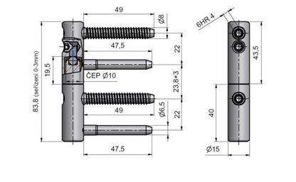 DOOR HINGE TRIO 15 DZ ZN YELLOW