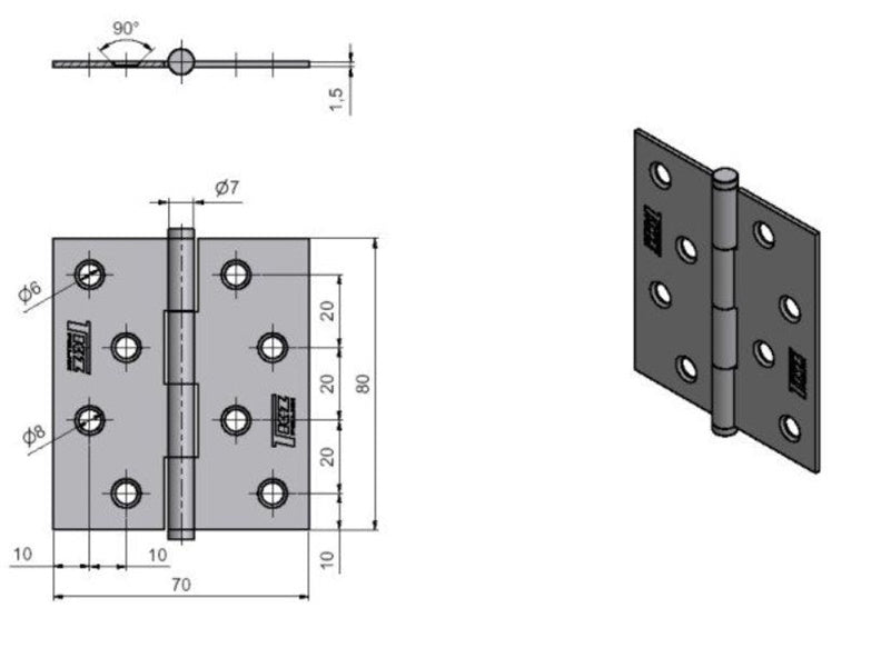 Оконные петли J1 KZ80, 70 x 80 мм, 2 шт.