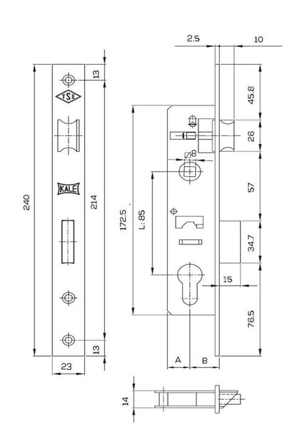 Mortise lock 153/20-U, without cylinder, brass-plated