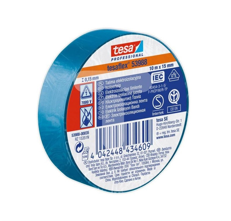 Izoliacinė juosta Tesaflex 53988, mėlyna, 15 mm x 10 m