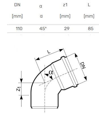 Kolanko kanalizacyjne zewnętrzne Magnaplast, Ø 110 mm, 45°