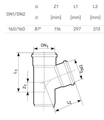 Magnaplast outdoor sewage tee, Ø 160 / 160 mm, 87°