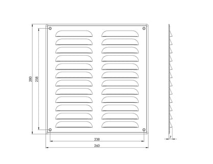Ventilation grille EUROPLAST MR2628, 260 x 280mm