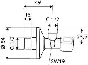Kampinis ventilis 052170699, 1/2" išoriniai sriegiai